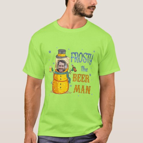 Funny Ugly Christmas Frosty Beer Man Custom Photo T_Shirt