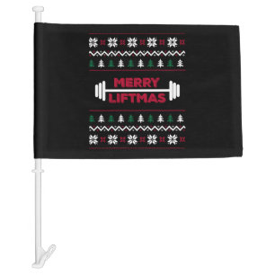 Funny Ugly christmas lifting gym graphic - Car Flag