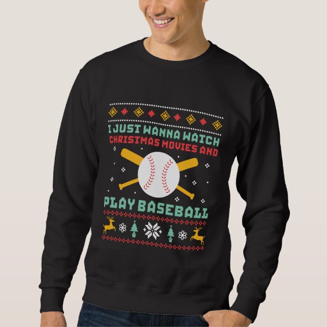 Funny Ugly Christmas Sweater Baseball Player (Front)