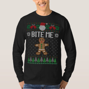 Funny Ugly Christmas Sweater Bite Me Gingerbread M