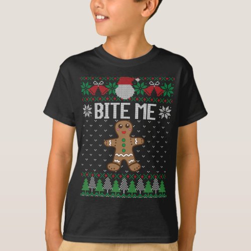 Funny Ugly Christmas Sweater Bite Me Gingerbread M