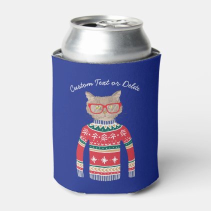 Funny Ugly Christmas Sweater, Cat Lover Custom Can Cooler