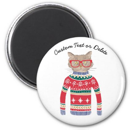 Funny Ugly Christmas Sweater, Cat Lover Custom Magnet