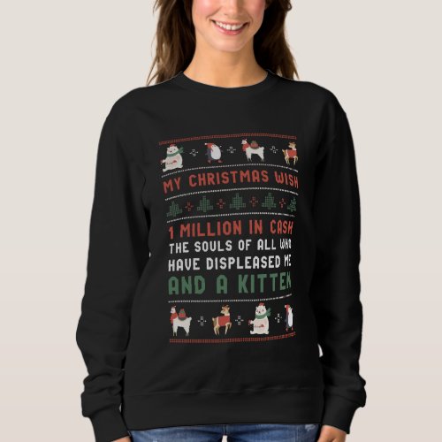 Funny Ugly Christmas Sweater Cat Lover Xmas Wish