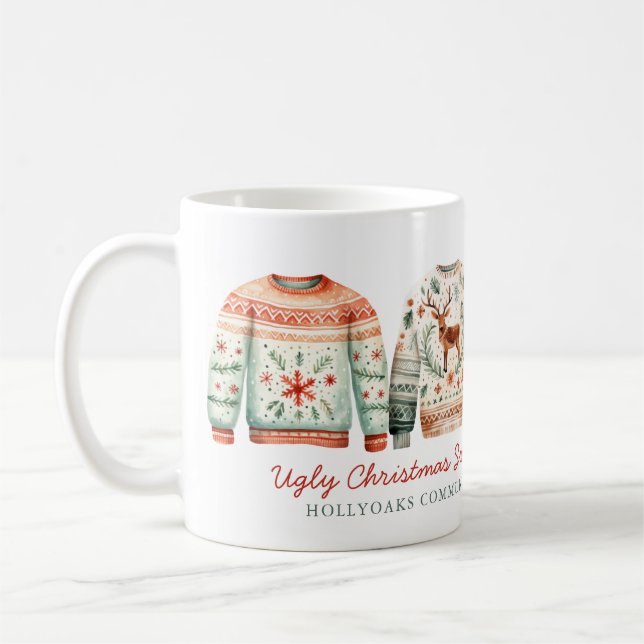 Funny Ugly Christmas Sweater Contest Winner Coffee Mug (Left)