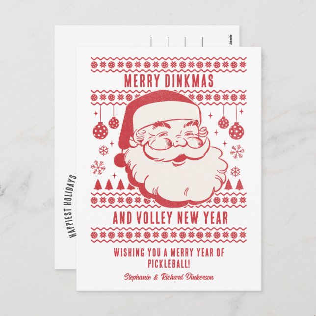 Funny Ugly Christmas Sweater Custom Pickleball Holiday Postcard (Front/Back)