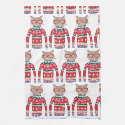 Funny Ugly Christmas Sweater, Cut Cat Lover Kitchen Towel