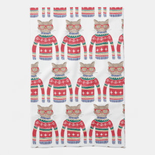 Funny Ugly Christmas Sweater, Cut Cat Lover Towel