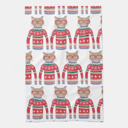 Funny Ugly Christmas Sweater Cut Cat Lover Towel