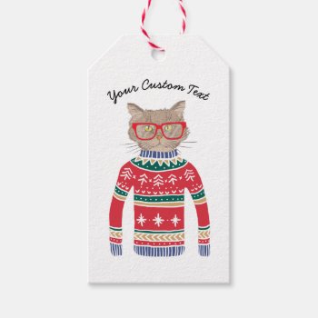 Funny Ugly Christmas Sweater, Cute Cat Lover Gift Tags