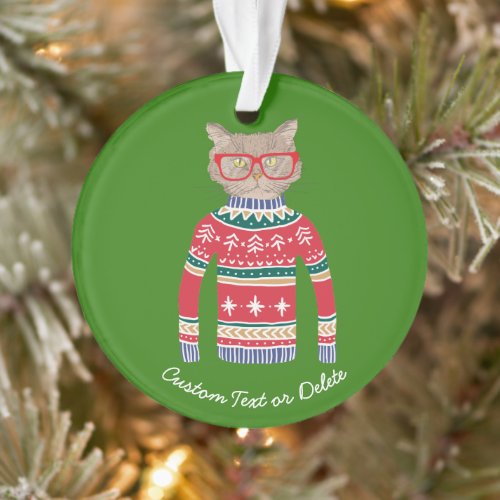 Funny Ugly Christmas Sweater Cute Cat Lover Ornament