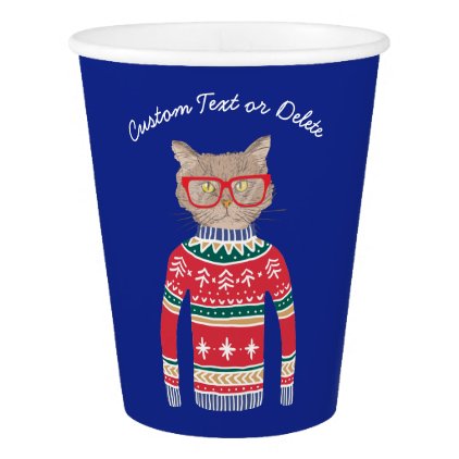 Funny Ugly Christmas Sweater, Cute Cat Lover Paper Cup