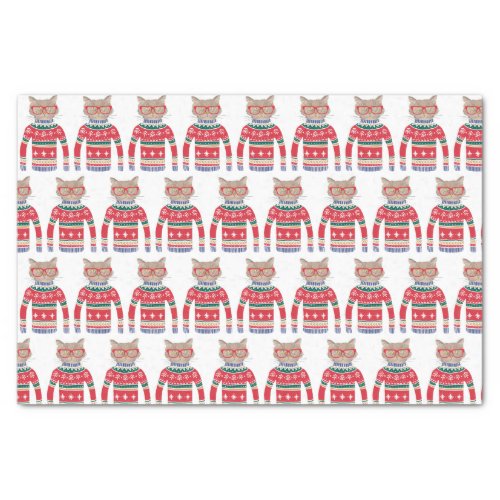 Funny Ugly Christmas Sweater Cute Cat Lover Tissue Paper
