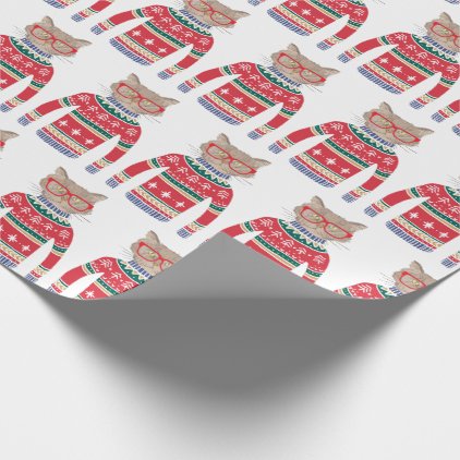 Funny Ugly Christmas Sweater, Cute Cat Lover Wrapping Paper