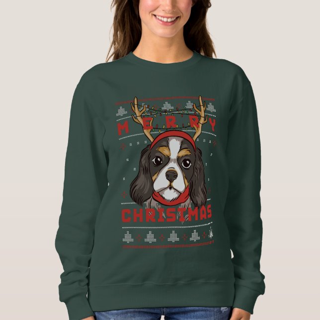 Funny Ugly Christmas Sweater Cute Dog Deer Antler (Front)