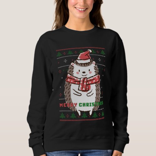 Funny Ugly Christmas Sweater Cute Hedgehog Santa