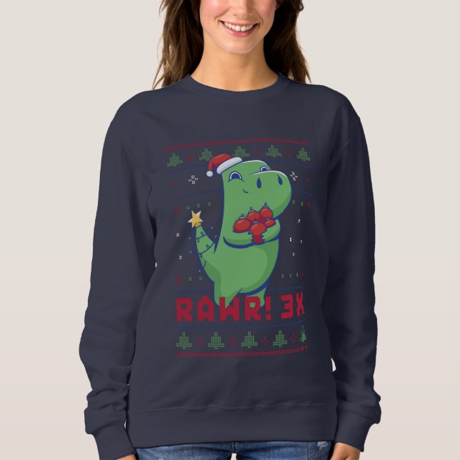 Funny Ugly Christmas Sweater Cute T-Rex Dinosaur (Front)
