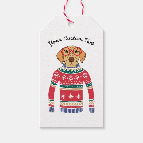 Funny Ugly Christmas Sweater Dog Wearing Glasses Gift Tags