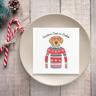 Funny Ugly Christmas Sweater, Dog Wearing Glasses Napkins