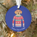 Funny Ugly Christmas Sweater, Dog Wearing Glasses Ornament<br><div class="desc">Funny winter holiday Christmas ornament featuring a dog wearing red glasses and an "Ugly" Christmas Nordic Sweater. Actually, we think he's rather cute! Add your custom text below or delete. Makes a perfect Christmas or Winter Birthday Gift for dog lovers. Also great for White Elephant holiday or Secret Santa gift...</div>