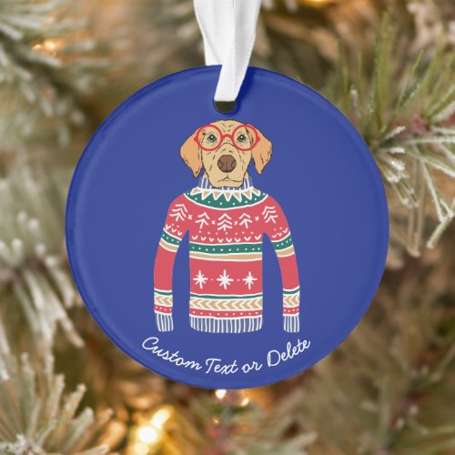Funny Ugly Christmas Sweater Dog Wearing Glasses Ornament