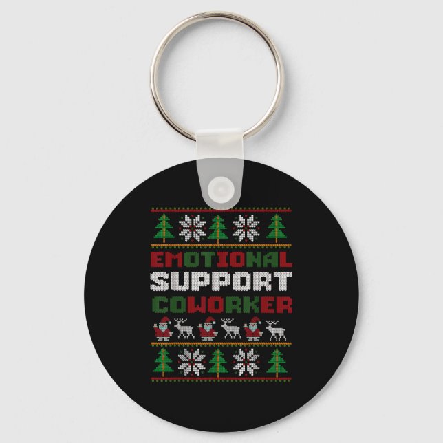 Funny Ugly Christmas Sweater Emotional Suprt Cowor Keychain (Front)