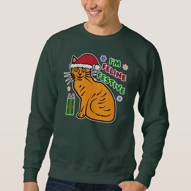 Funny Ugly Christmas Sweater Festive Cat Pun (Front)