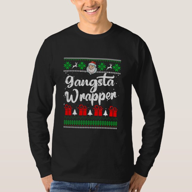 Funny Ugly Christmas Sweater Gansta Wrapper Santa (Front)