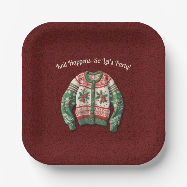 Funny Ugly Christmas Sweater Holiday Party Paper Plates (Front)