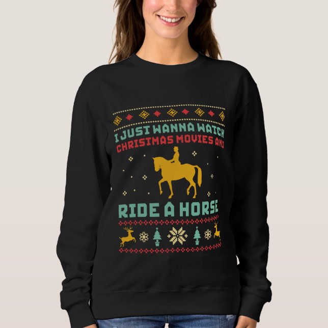 Funny Ugly Christmas Sweater Horseriding Horse (Front)
