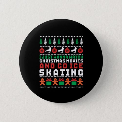 Funny Ugly Christmas Sweater Ice Skating Button