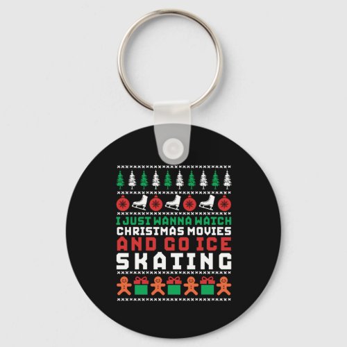 Funny Ugly Christmas Sweater Ice Skating Keychain