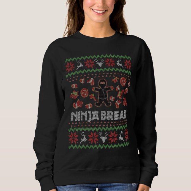 Funny Ugly Christmas Sweater Ninja Bread Gingerbre (Front)