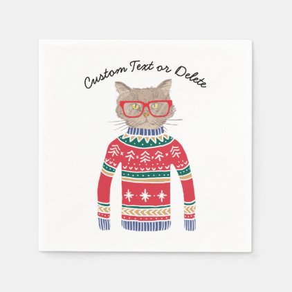 Funny Ugly Christmas Sweater Party, Cute Cat Lover Napkin