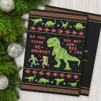 Funny Ugly Christmas Sweater Party T Rex Dinosaur Invitation by FunnyTShirtsAndMore at Zazzle