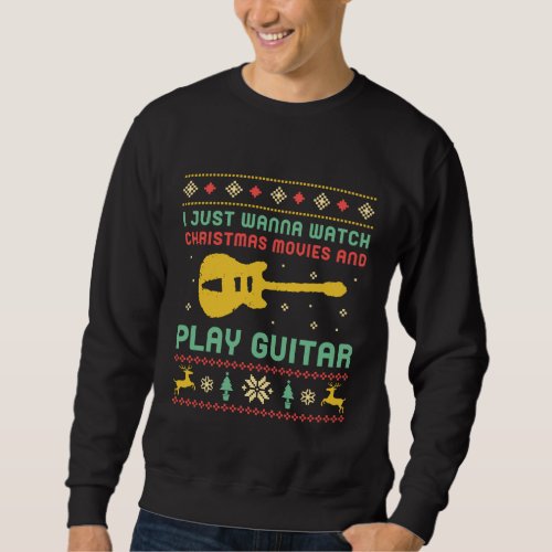 Funny Ugly Christmas Sweater Play Guitar Music