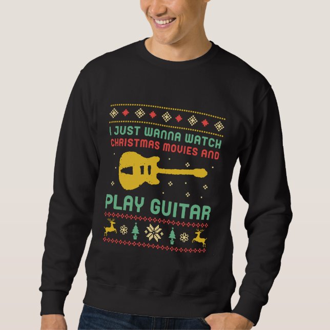 Funny Ugly Christmas Sweater Play Guitar Music (Front)