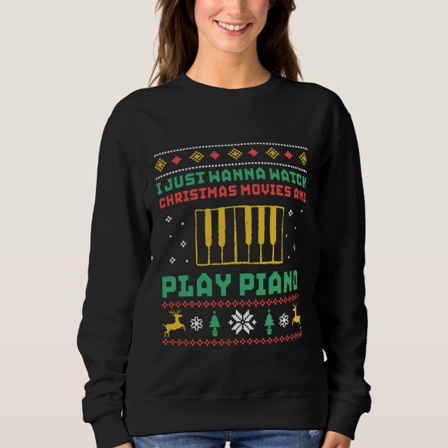 Funny Ugly Christmas Sweater Play Piano Pianist (Front)