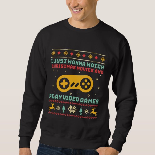 Funny Ugly Christmas Sweater Play Video Game Gamer (Front)