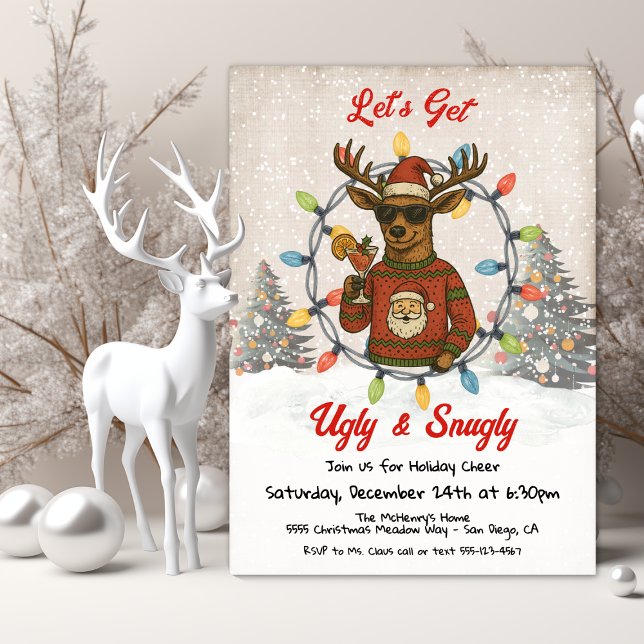 Funny Ugly Christmas Sweater Reindeer Cocktail Invitation (Creator Uploaded)