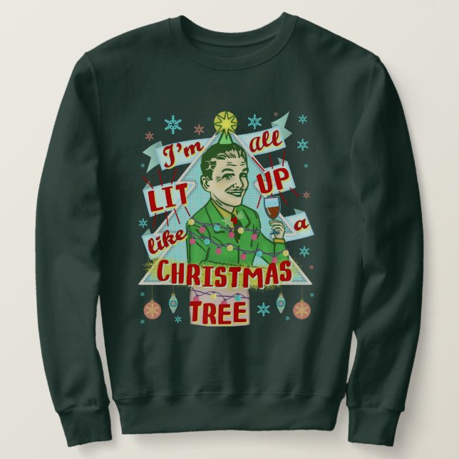 Funny Ugly Christmas Sweater Retro Drinking Man (Design Front)