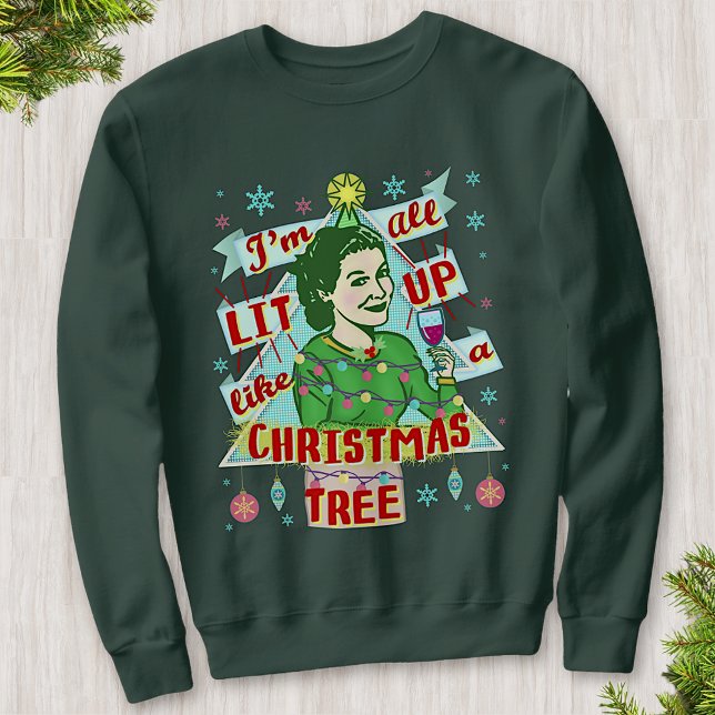 Funny Ugly Christmas Sweater Retro Drinking Woman (Creator Uploaded)