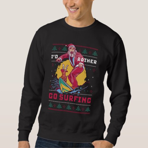 Funny Ugly Christmas Sweater Santa Go Surfing