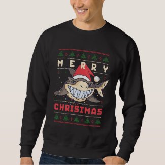 Funny Ugly Christmas Sweater Smiling Shark Santa