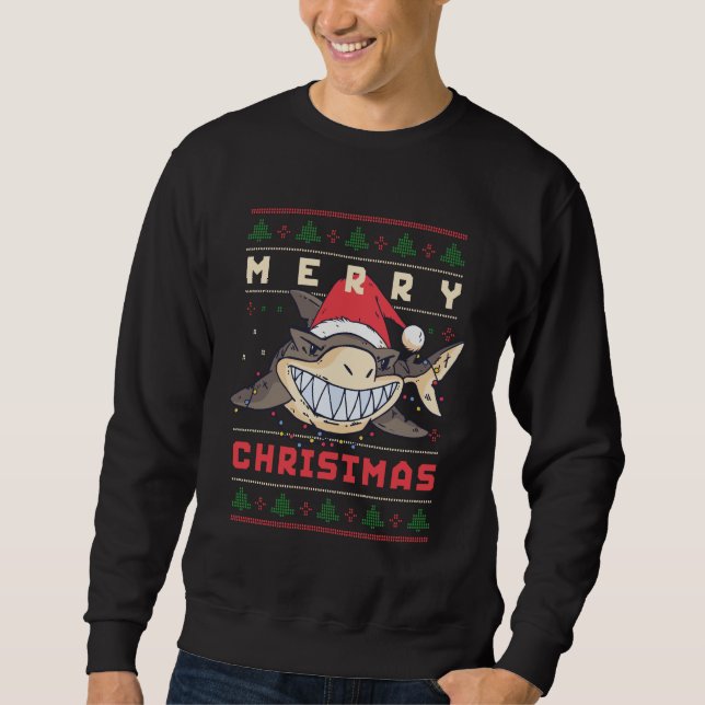 Funny Ugly Christmas Sweater Smiling Shark Santa (Front)