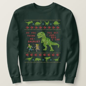 Funny Ugly Christmas Sweater | T Rex Dinosaur Pun by FunnyTShirtsAndMore at Zazzle