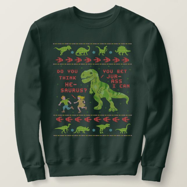 Funny Ugly Christmas Sweater | T Rex Dinosaur Pun (Design Front)