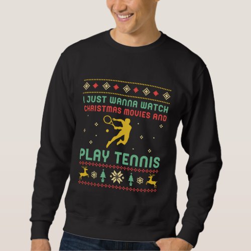 Funny Ugly Christmas Sweater Tennis Player Sports