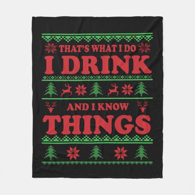 Funny ugly christmas sweater whiskey sayings fleece blanket (Front)