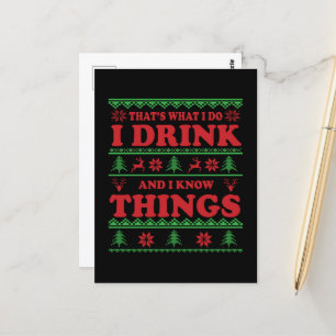 Funny ugly christmas sweater whiskey sayings postcard